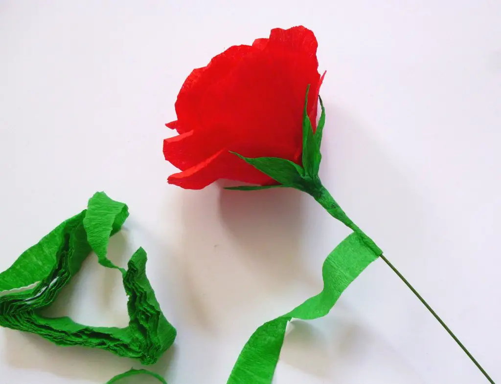 Stiel der Rose aus Krepppapier basteln